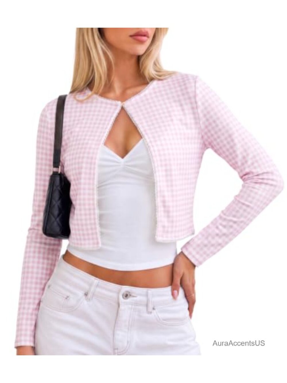 Cropped Open Front Long Sleeve Lace Trim Jacket Cardigan
